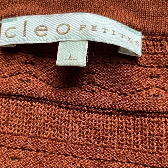 VINTAGE CLEO PETITES V-Neck Pointelle Sweater Size Large Light Brown - Picture 7 of 12